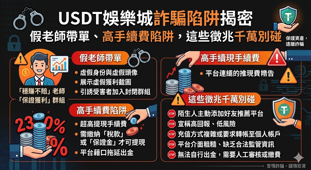 Usdt娛樂城詐騙陷阱揭密：假老師帶單、高手續費陷阱，這些徵兆千萬別碰