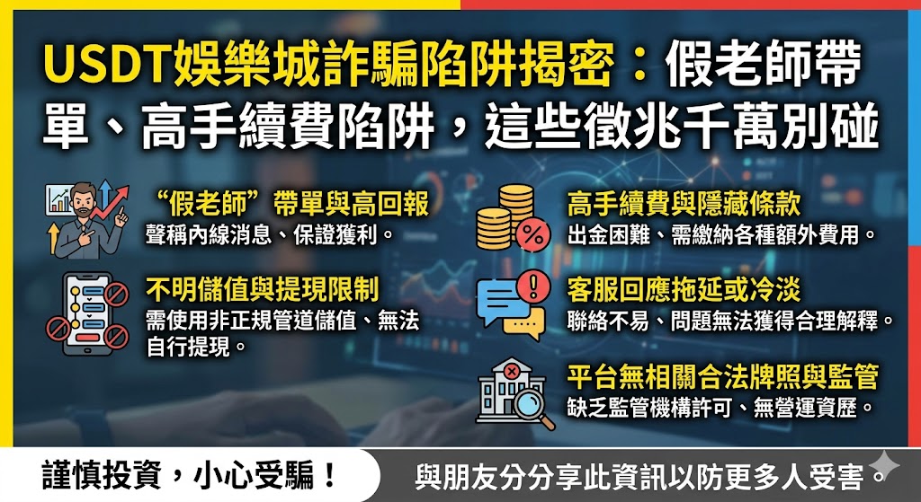 Usdt娛樂城詐騙陷阱揭密：假老師帶單、高手續費陷阱，這些徵兆千萬別碰